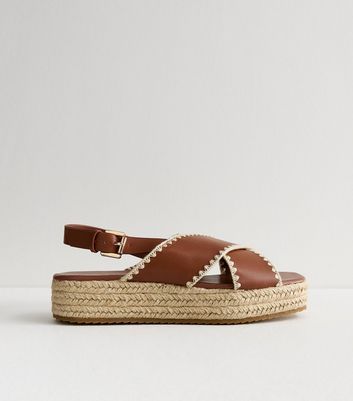 Tan Whipstitch Espadrille Flatform Sandals New Look