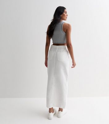 White Denim High Waist Split Hem Maxi Skirt New Look