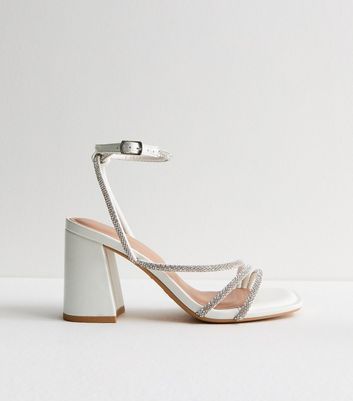 White Diamanté Strappy Block Heel Sandals New Look