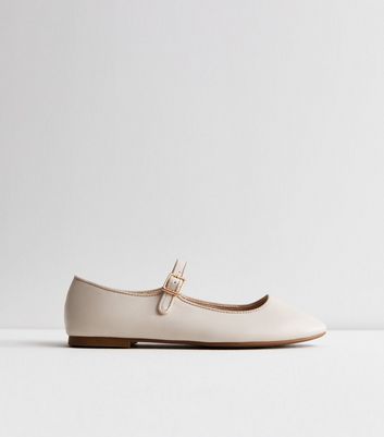 Off White Leather-Look Strappy Ballerina Pumps New Look