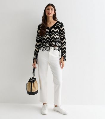 Black Zig Zag Crochet Cardigan Top New Look
