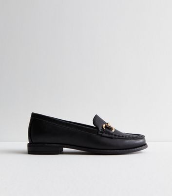 Black Leather-Look Snaffle Trim Loafers New Look