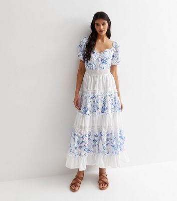 Blue Floral Tiered Maxi Dress New Look