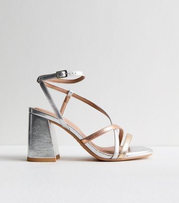 Multi Metallic Strappy Block Heel Sandals New Look