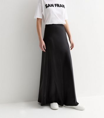 Black Satin Bias Cut Maxi Skirt New Look