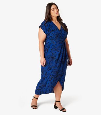 Curves Blue Swirl Print Wrap Midi Dress New Look