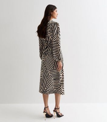 Geometric Stripe Wrap Midi Dress New Look