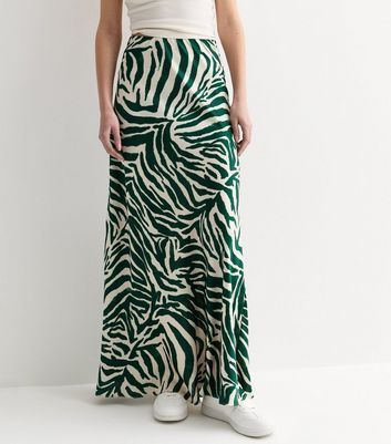 Green Zebra Print Bias Maxi Skirt New Look