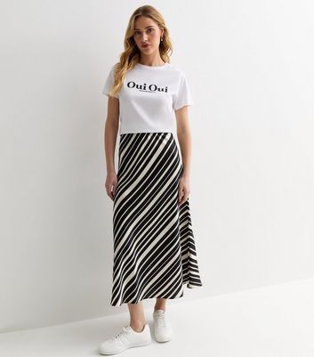 Mono Stripe Bias Midi Skirt New Look
