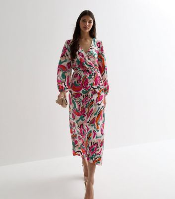 Multicoloured Floral Wrap Midi Dress New Look