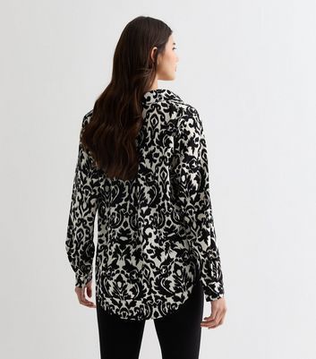 White Abstract Print Long Sleeve Shirt New Look