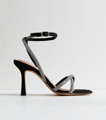Black Diamanté 2 Part Stiletto Heel Sandals New Look