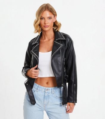 Black Leather-Look Biker Jacket New Look