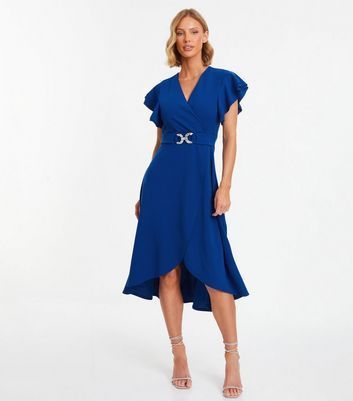 Blue Belted Wrap Front Midi Dress New Look