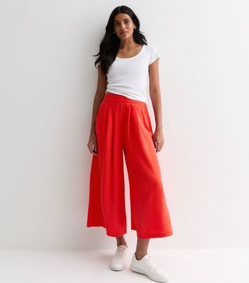Red Wide Leg Crop Trousers New Look