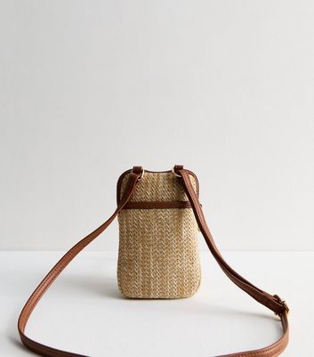 Stone Raffia Cross Body Phone Bag New Look