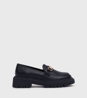 Black Leather-Look Bar Trim Chunky Loafers New Look