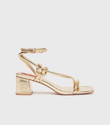 Gold Block Heel Sandals New Look