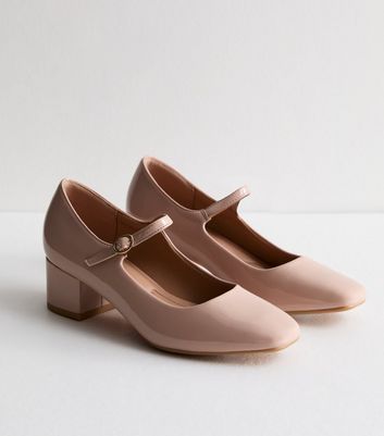 Pale Pink Patent Mary Jane Block Heel Court Shoes New Look