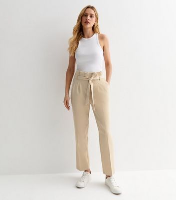 Stone High Waist Paperbag Trousers New Look