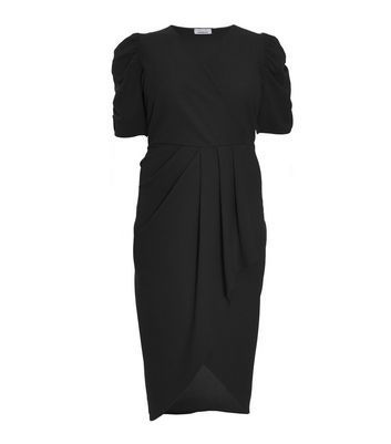 Curves Black Ruched Midi Wrap Dress New Look
