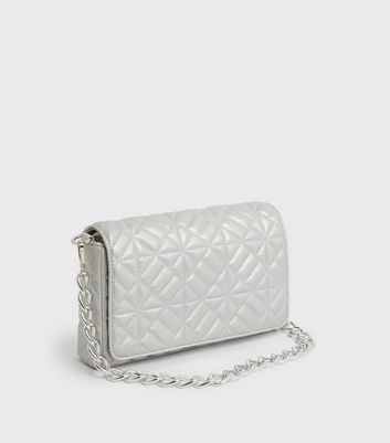 Silver Quilted Chain Shoulder Bag New Look