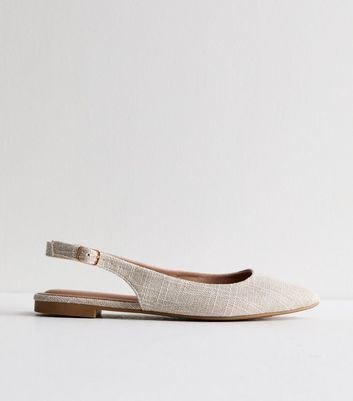 Off White Linen-Look Slingback Pumps New Look
