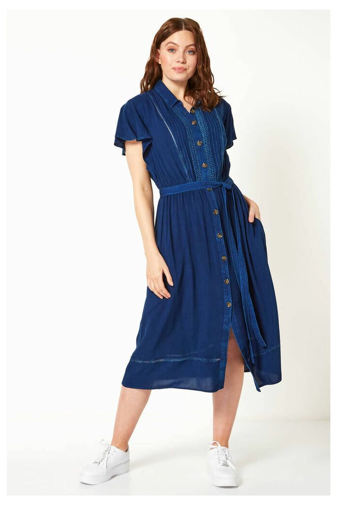 Embroidered Midi Length Shirt Dress