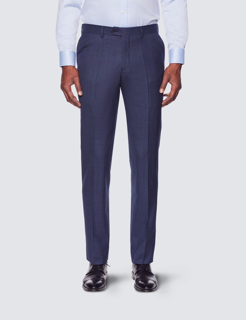Men's Dark Blue Dogtooth Slim Fit Suit Trousers