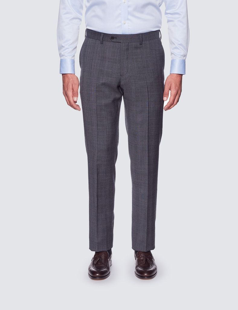 Men's Grey & Blue Prince of Wales Check Classic Fit Suit Trousers
