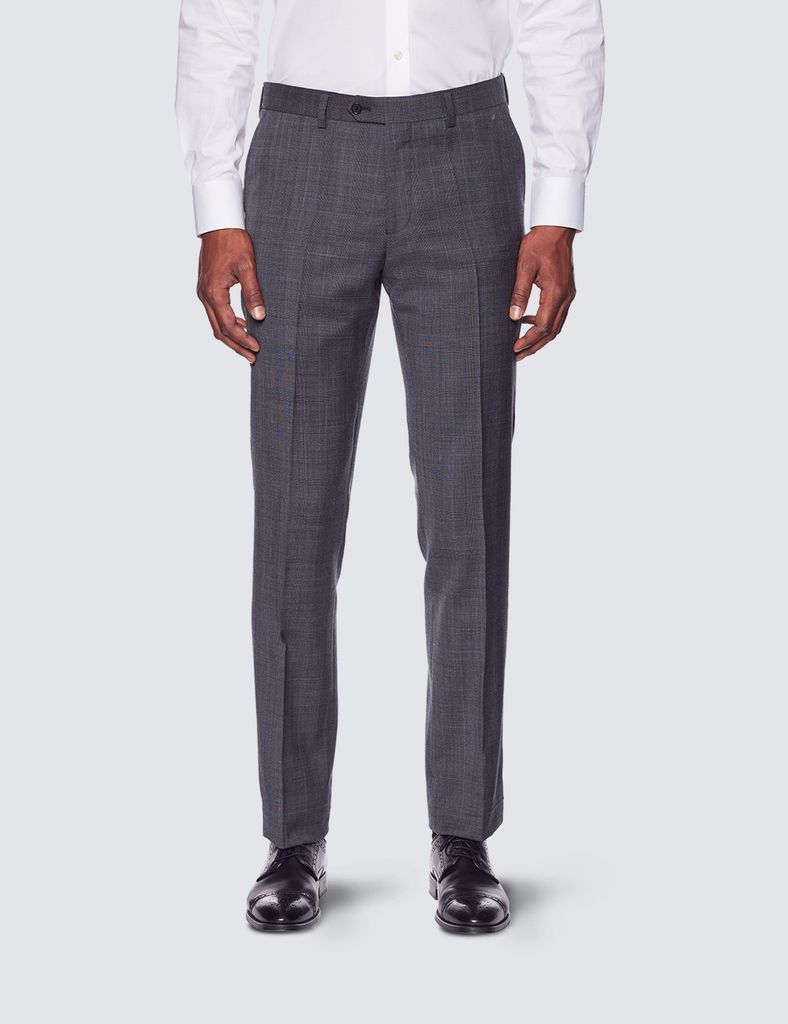 Men's Grey & Blue Prince Of Wales Check Slim Fit Suit Trousers