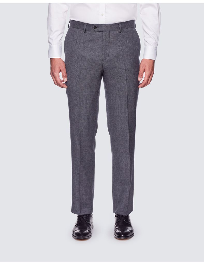 Men's Grey Birdseye Plain Slim Fit Suit Trousers
