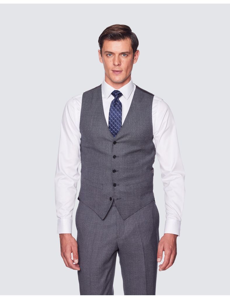 Men's Grey Birdseye Plain Slim Fit Waistcoat