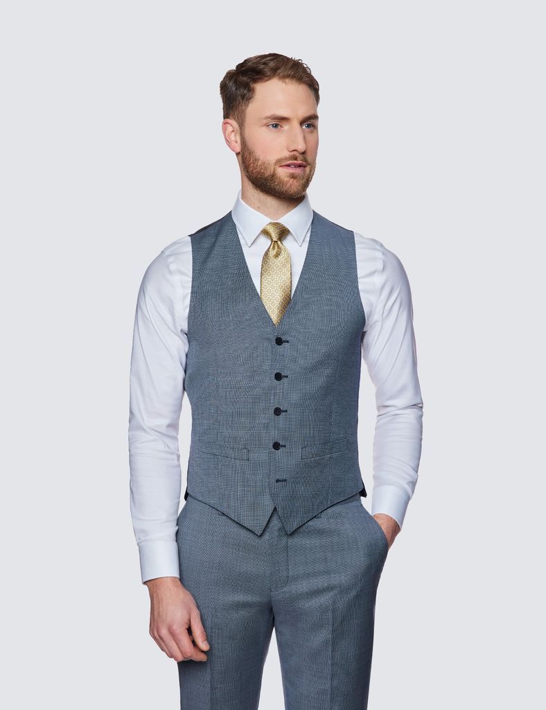 Men's Light Blue Birdseye Slim Fit Suit Waistcoat