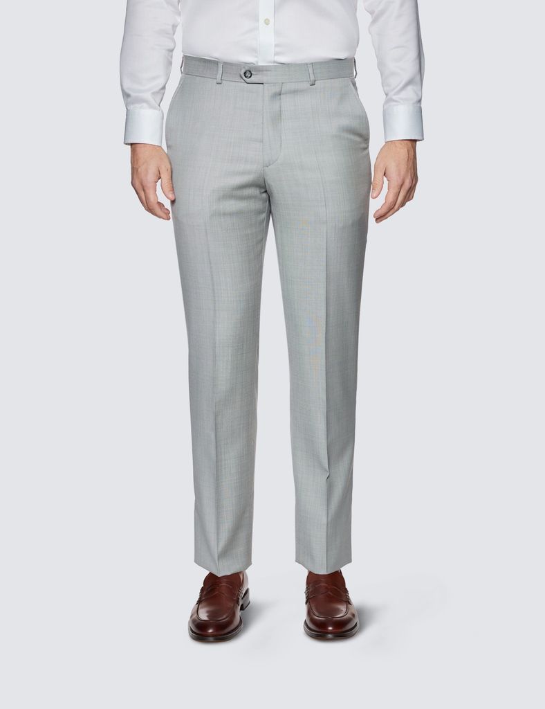 Men's Light Grey Tailored Fit Sharkskin Italian Suit Trousers - 1913 Collection