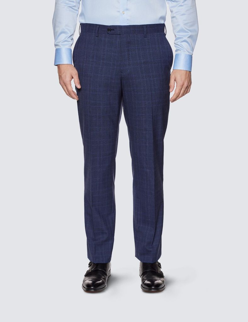 Men's Navy Prince of Wales Tonal Check Classic Fit Suit Trousers