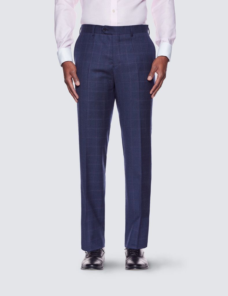 Men’s Blue & Purple Windowpane Check Slim Fit Suit Trousers