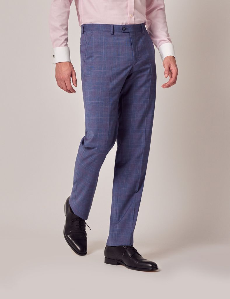 Blue & Pink Contrast Prince Of Wales Check Tailored Fit Suit Trousers - 1913 Collection