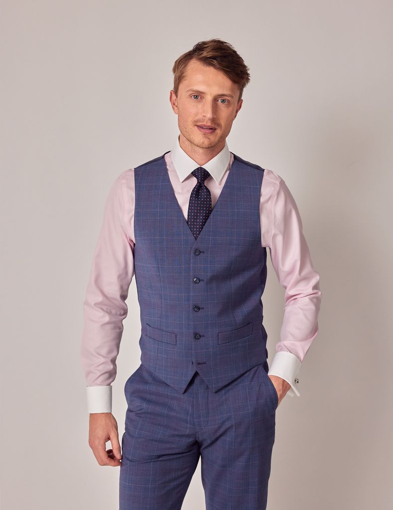 Blue & Pink Contrast Prince Of Wales Check Tailored Fit Waistcoat - 1913 Collection