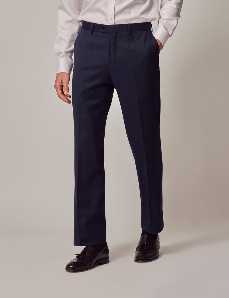 Navy Hopsack Slim Suit Trousers