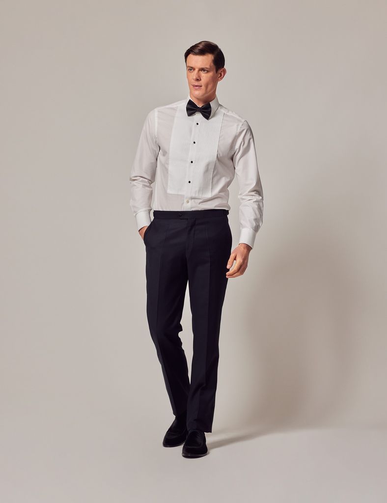 Navy Slim Dinner Suit Trousers With Side Adjusters