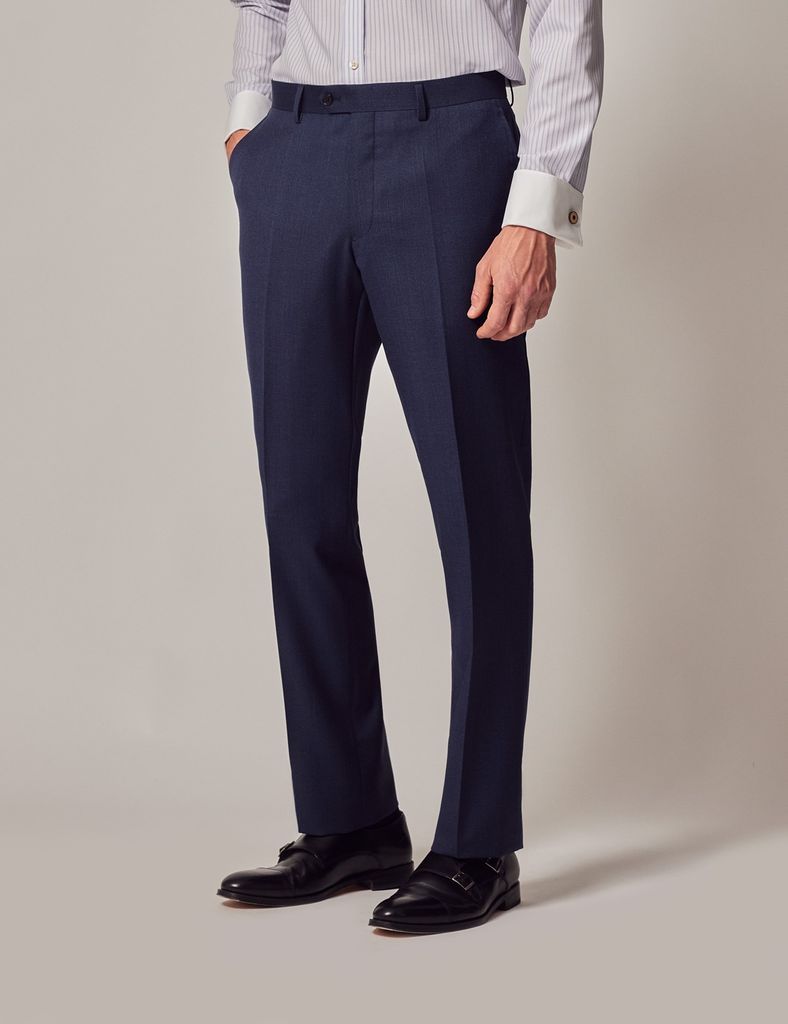 Blue Semi Plain Zigzag Slim Fit Suit Trousers