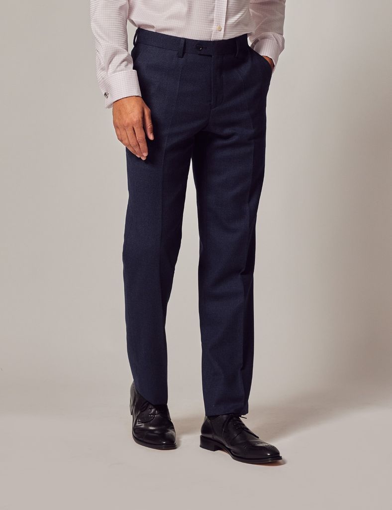 Dark Blue Birdseye Semi Plain Slim Suit Trousers