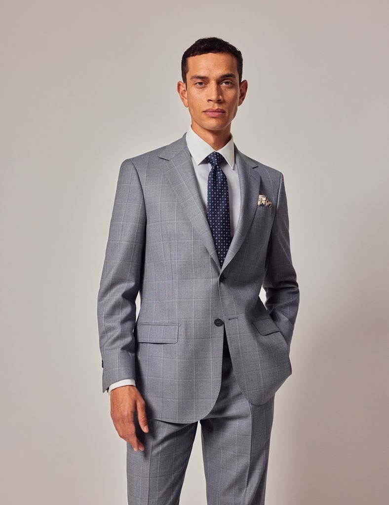 Light Blue Tonal Windowpane Check Tailored Fit Suit Jacket - 1913 Collection