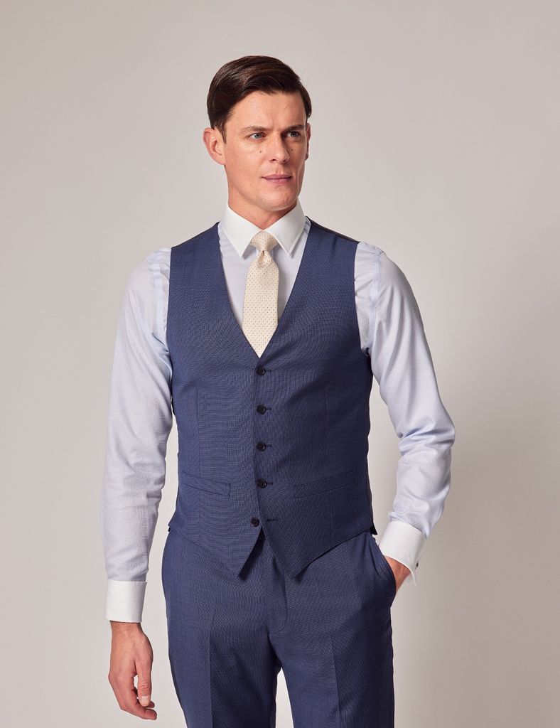 Mid Blue Plain Slim Suit Waistcoat