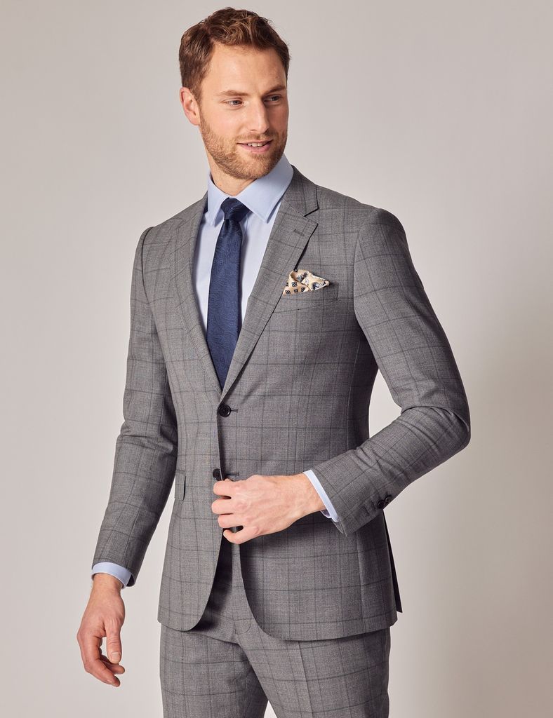 Grey Prince of Wales Check Slim Suit Jacket