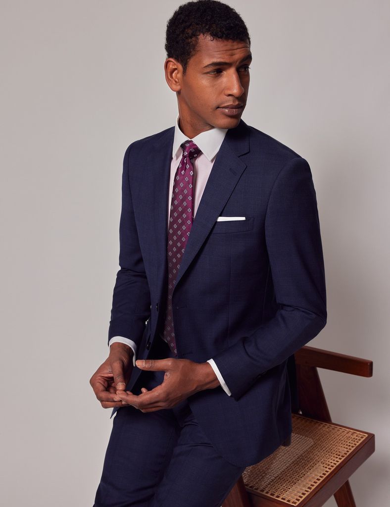 Navy & Red Prince of Wales Check Slim Suit Jacket