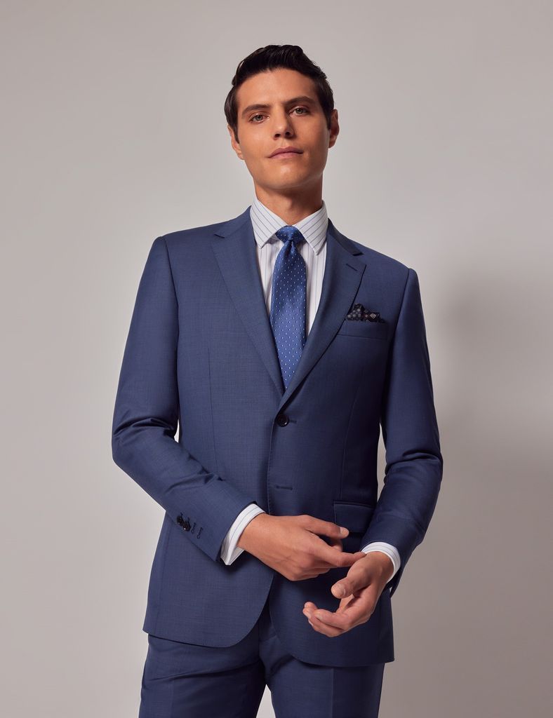 Mid Blue Sharkskin Slim Suit Jacket