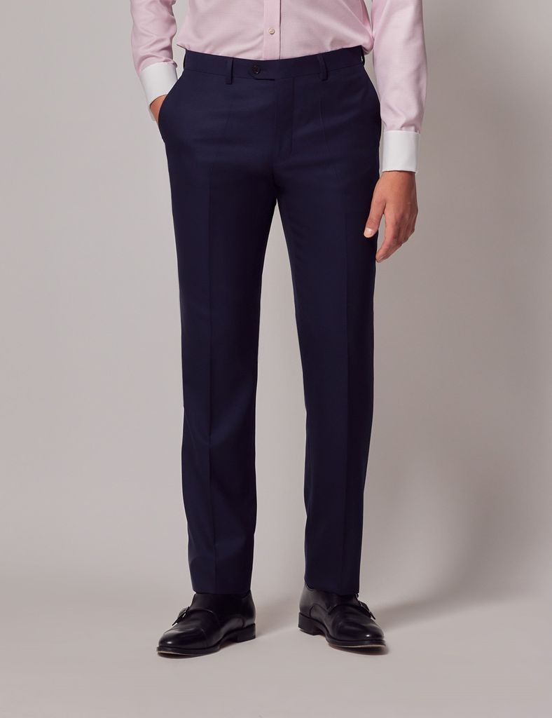 Navy Textured Weave Slim Suit Trousers