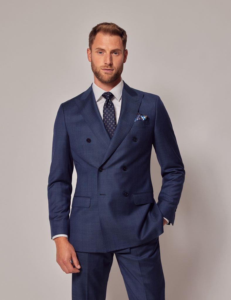Indigo Tonal Check Double Breasted Tailored Italian Suit Jacket - 1913 Collection